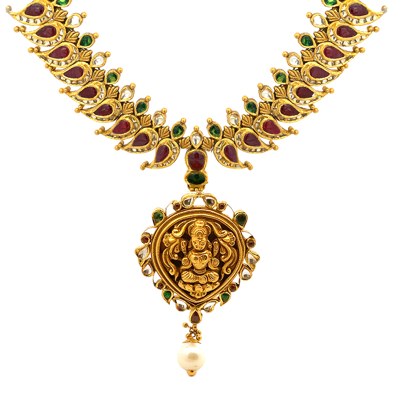 22K Necklace Set in Temple design